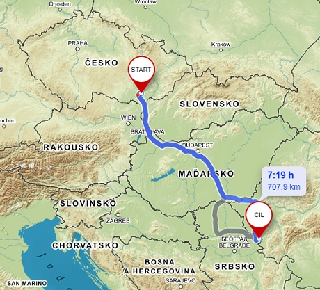 Trasa z Klobouk do Srediště dnes Trasa z Klobouk do Srediště dnes